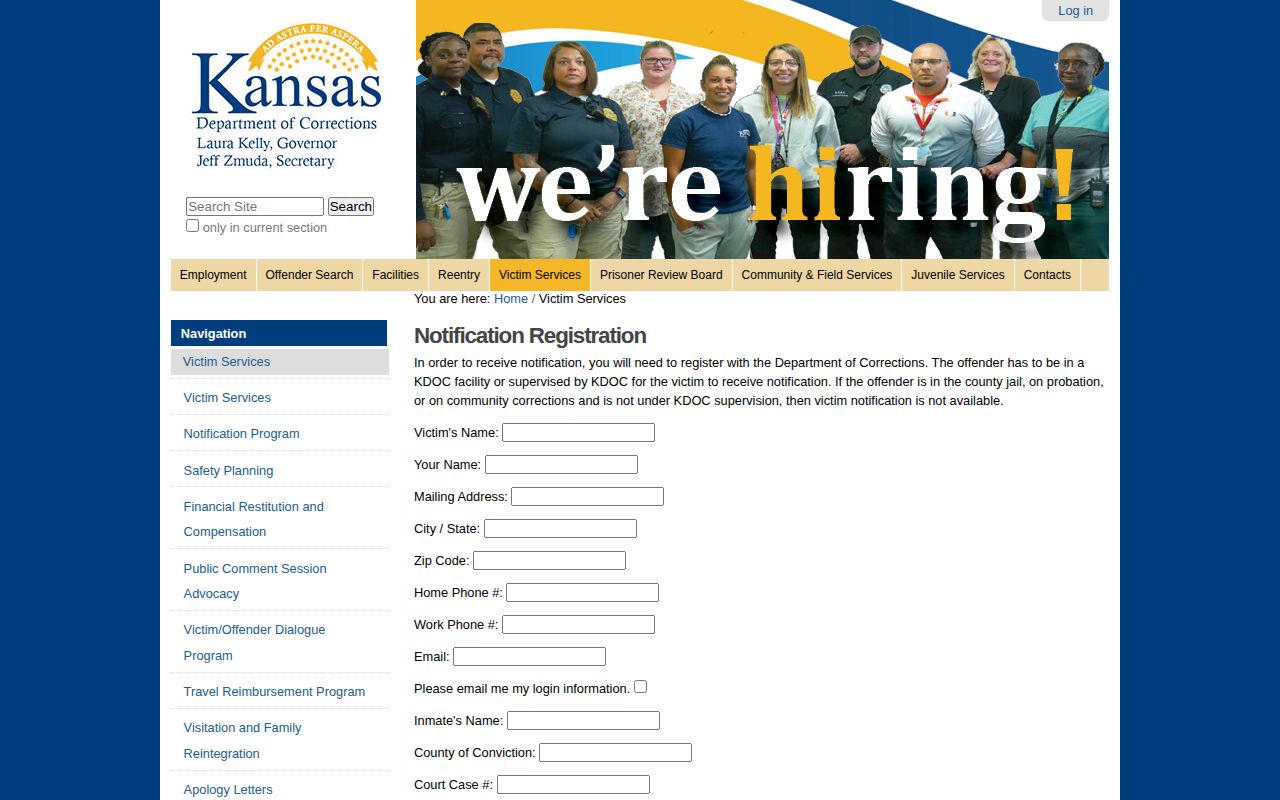 Marshall County KDOC release notification form for state prisoners